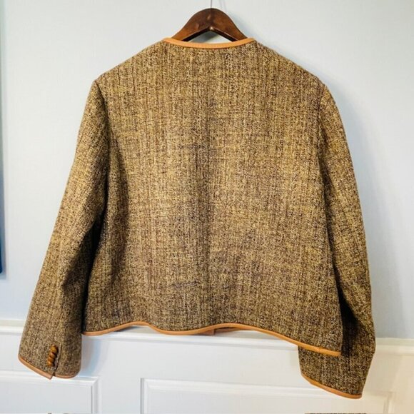 Lafayette 148 New York Highlands Leather Trim Wool Boucle Tweed Jacket Large - Picture 9 of 11